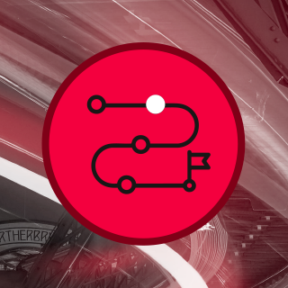 rotes Icon mit einem skizziertem Weg mit Zielfahne.